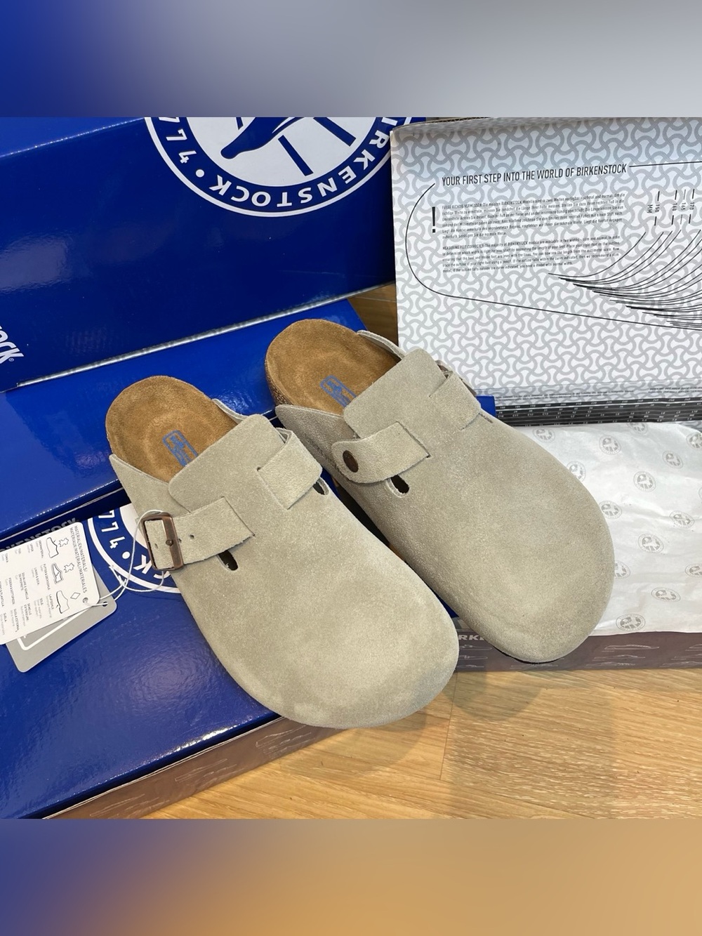 BIRKENSTOCK Boston taupe suede mule clogs